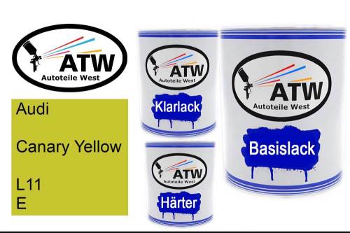 Audi, Canary Yellow, L11 E: 1L Lackdose + 1L Klarlack + 500ml Härter - Set, von ATW Autoteile West.